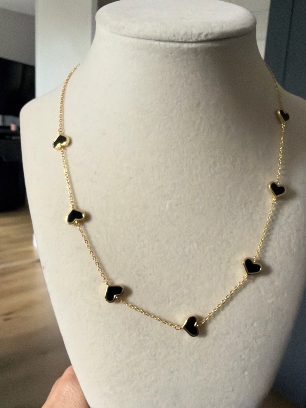 Gold Chain Necklace with Black Heart Charms